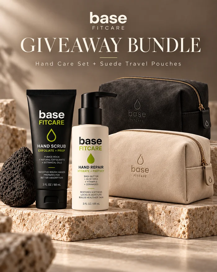 Giveaway bundle: hand care set and travel pouches, concept mockup